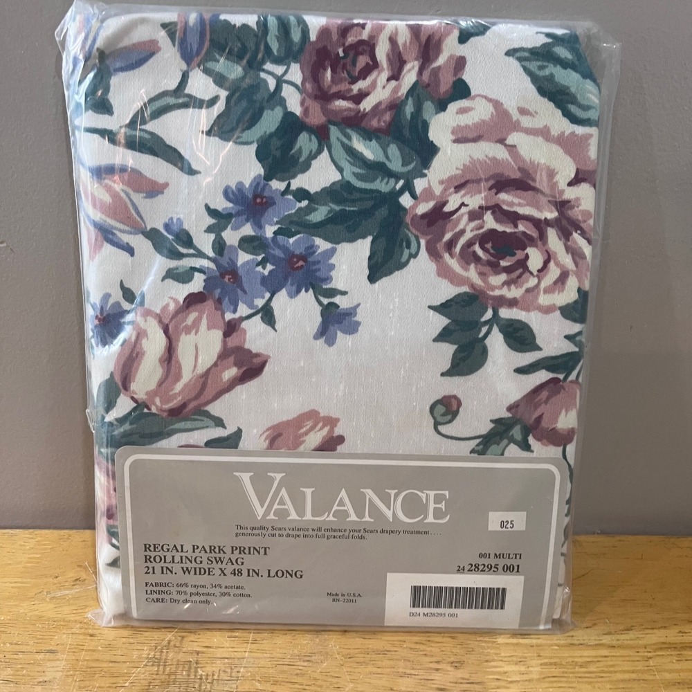 Vtg Sears Regal Park Floral Rolling Swag Valance 21x48 Pink Rose Cottagecore USA